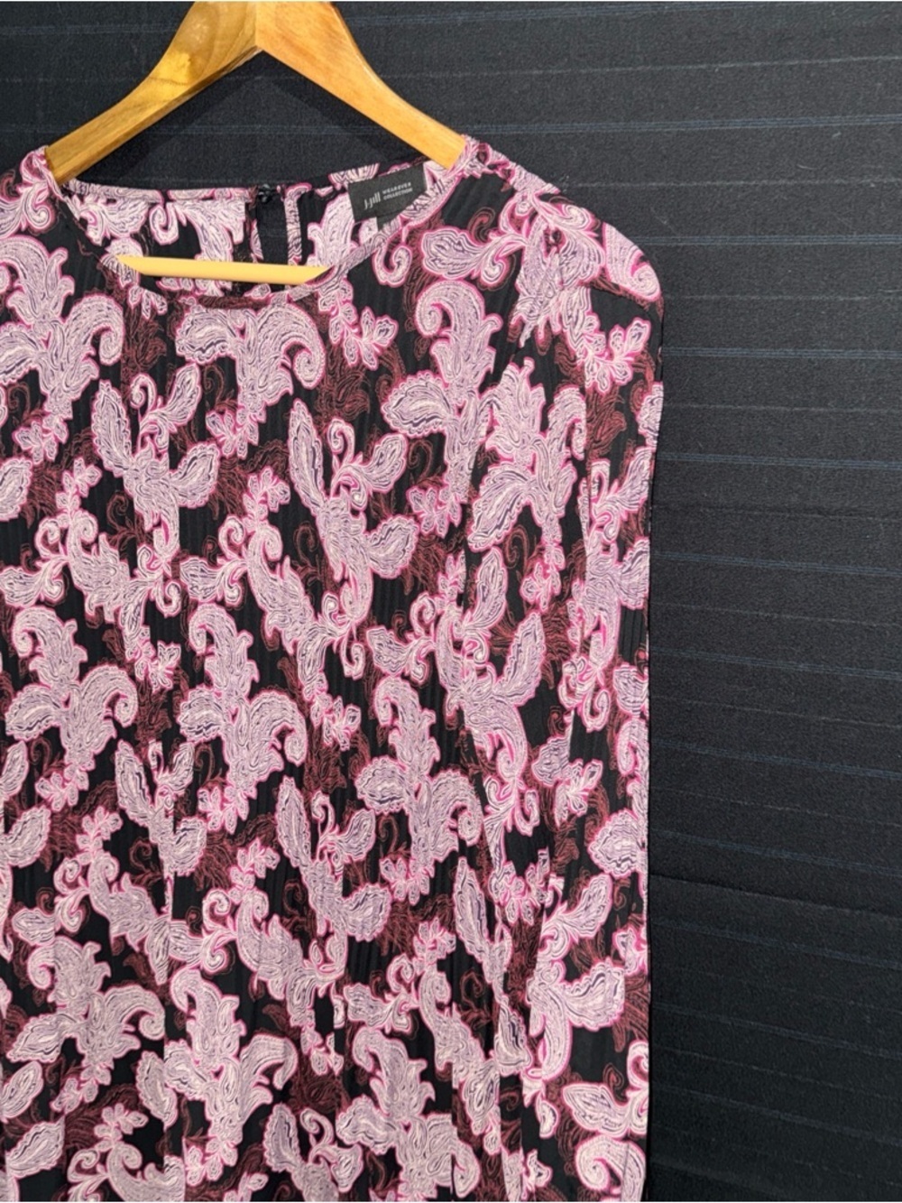 J Jill Wearever Collection Long Sleeve Patterned Pleated Front Dress Large - Picture 3 of 13